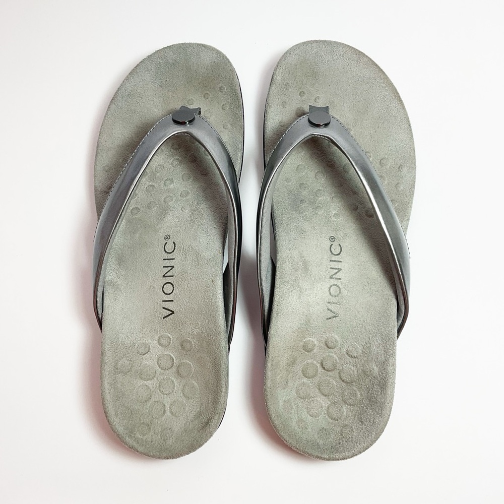 Vionic Davina Gunmetal Silver Supportive Flip Flop Sandal - Picture 3 of 7